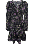 Y.A.S Women's Dark Floral Mini Smock Dress With Puff Sleeve