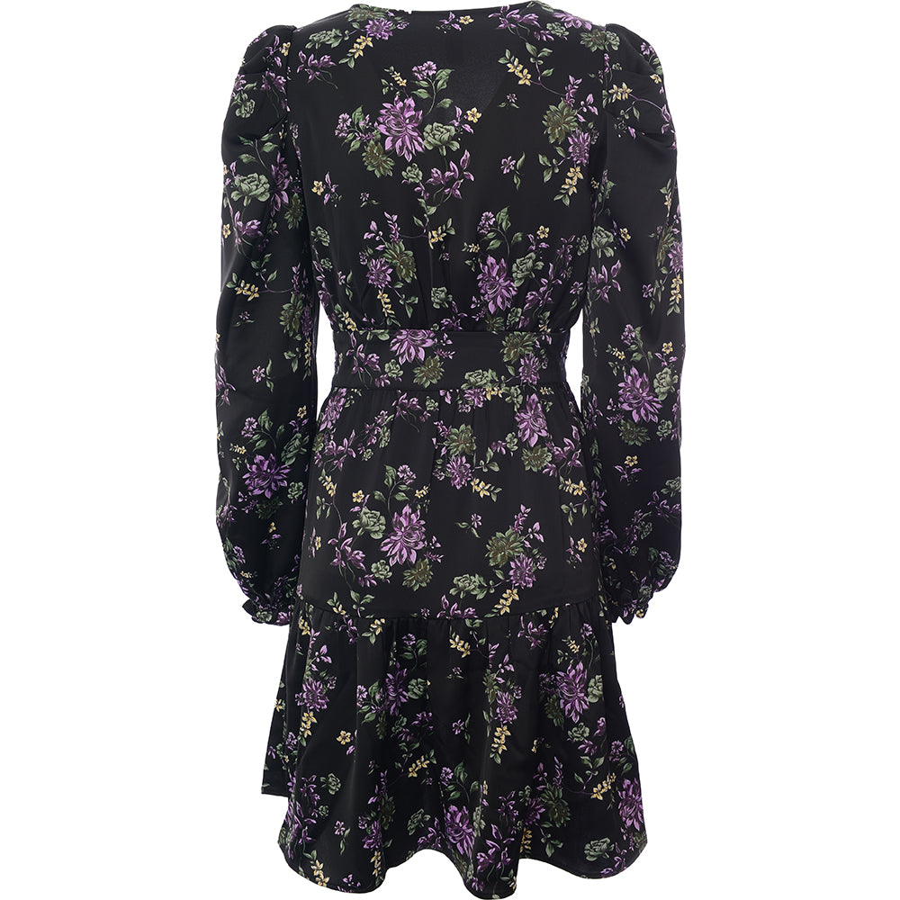 Y.A.S Women's Dark Floral Mini Smock Dress With Puff Sleeve