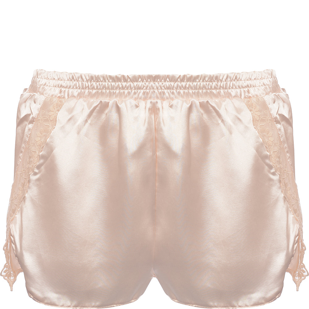 Lost Ink Womens Champagne Satin Lace Insert Shorts