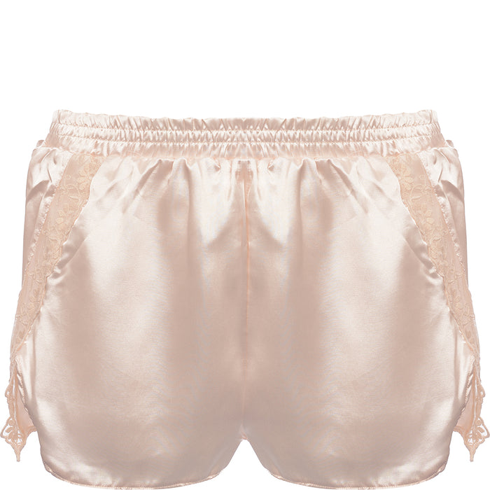 Lost Ink Womens Champagne Satin Lace Insert Shorts