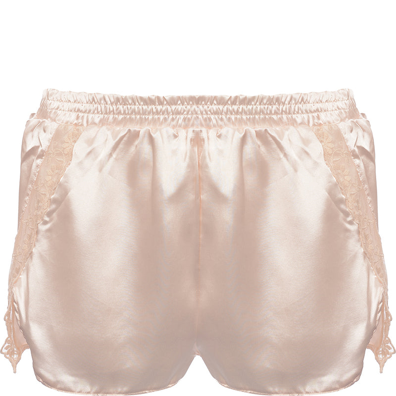 Lost Ink Womens Champagne Satin Lace Insert Shorts