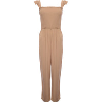 Vila Women's Beige Wide Leg Jumpsuit with Frill Shoulder