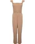 Vila Women's Beige Wide Leg Jumpsuit with Frill Shoulder