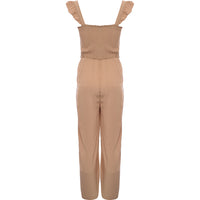 Vila Women's Beige Wide Leg Jumpsuit with Frill Shoulder