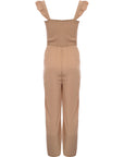 Vila Women's Beige Wide Leg Jumpsuit with Frill Shoulder