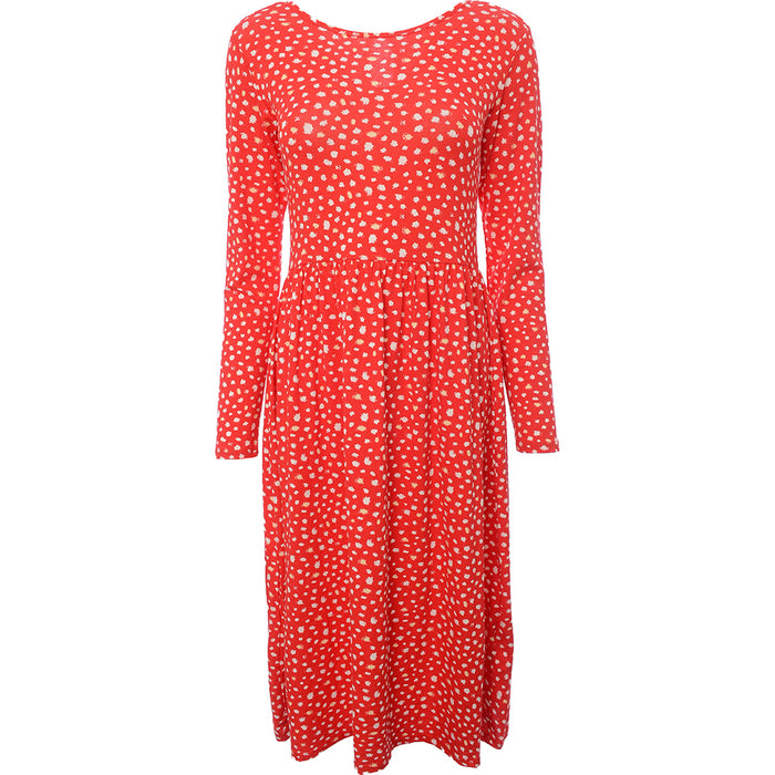 Wednesday's Girl Womens Red Smudge Spot Print Long Sleeve Midi Smock Dress