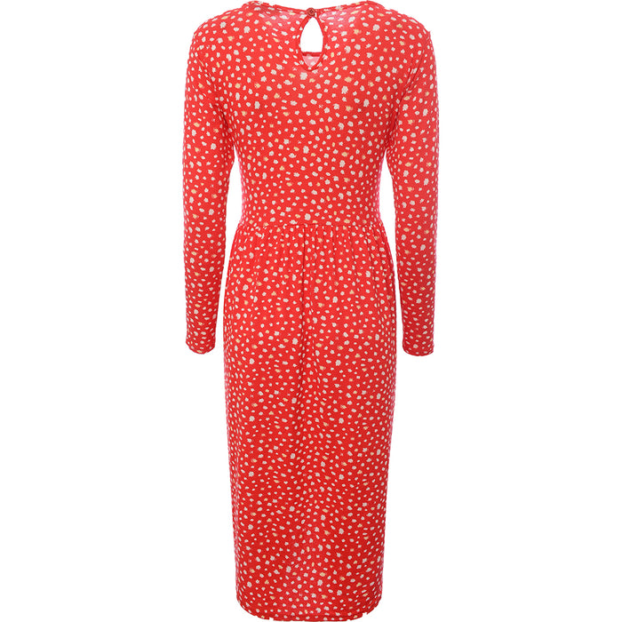 Wednesday's Girl Womens Red Smudge Spot Print Long Sleeve Midi Smock Dress