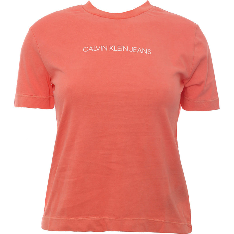 Womens Calvin Klein Jeans Shrunken Institutional Logo T-Shirt in Coral