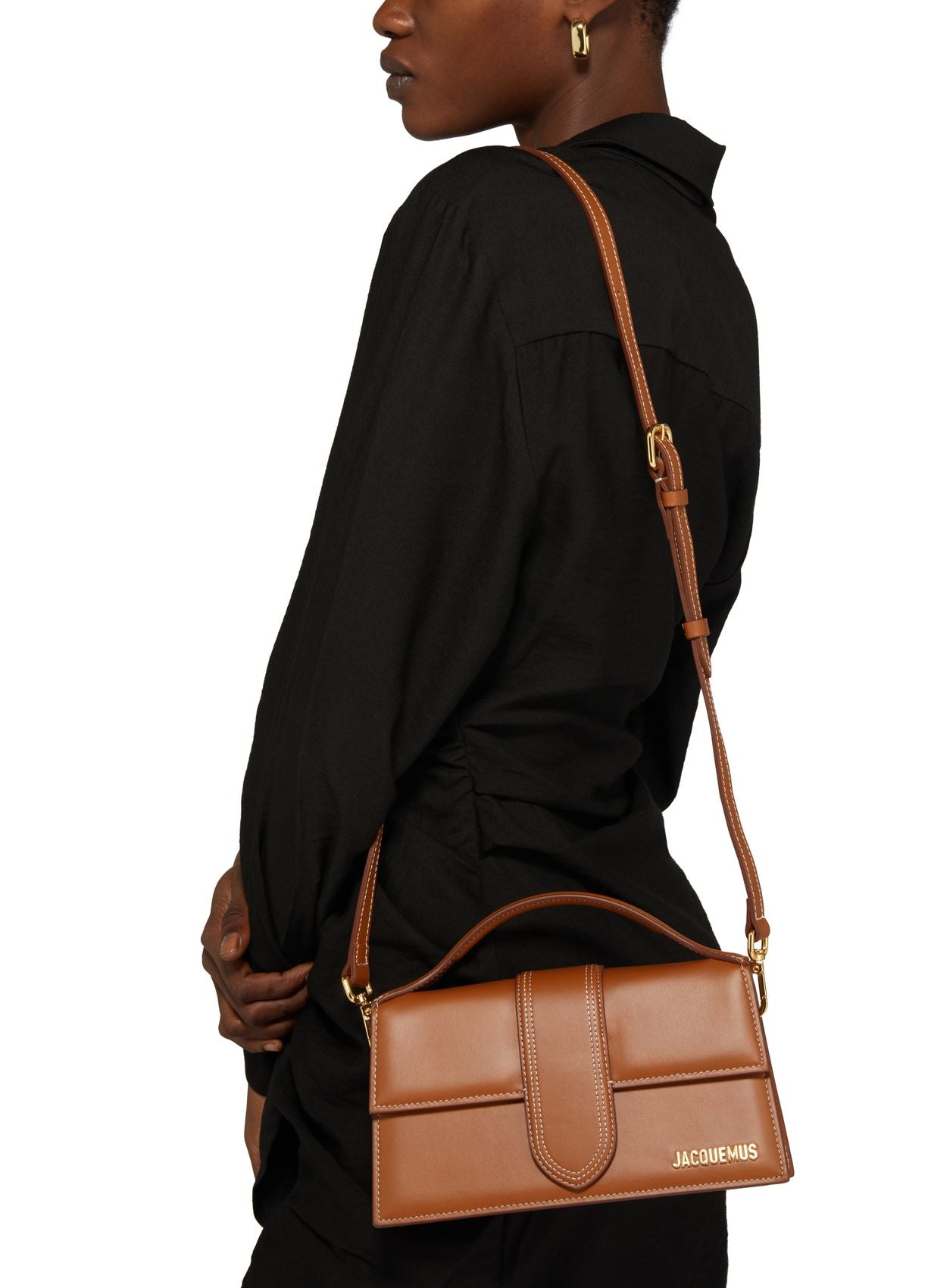 Le Grand Bambino Brown leather crossbody bag with gold hardware