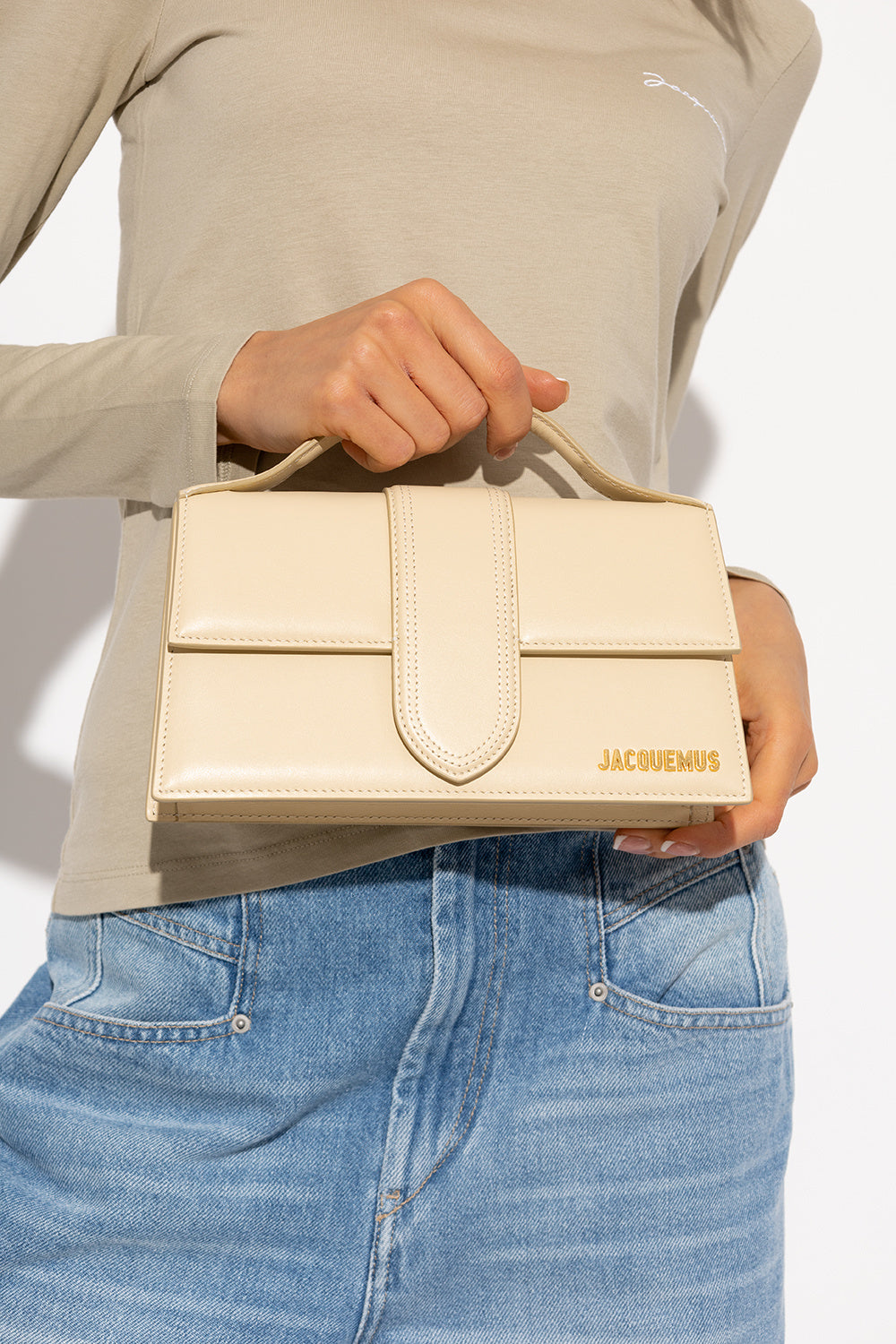 Le Grand Bambino Cream leather crossbody bag with gold hardware