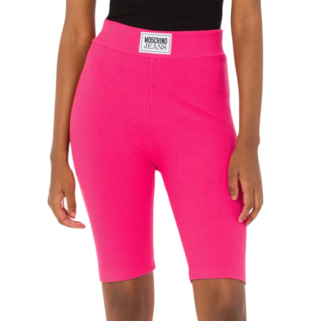 Moschino Logo Patch Knitted Cycling Shorts in Pink