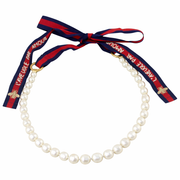 Gucci Womens Pearl Necklace with Signature Ribbon Tie