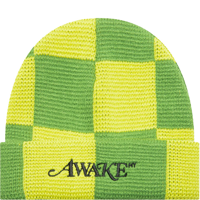 Awake Mens Checkerboard Beanie Green