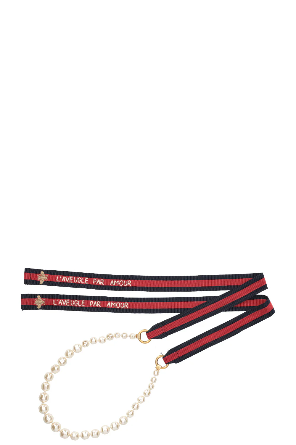 Gucci Womens Pearl Necklace with Signature Ribbon Tie