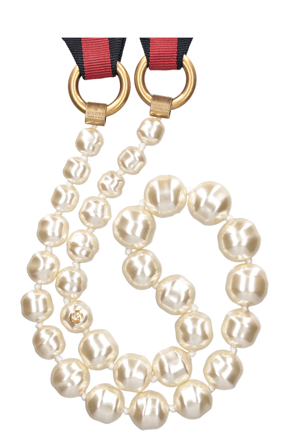 Gucci Womens Pearl Necklace with Signature Ribbon Tie