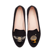 French Sole Womens Hefner Embroidered Velvet Slippers in Navy