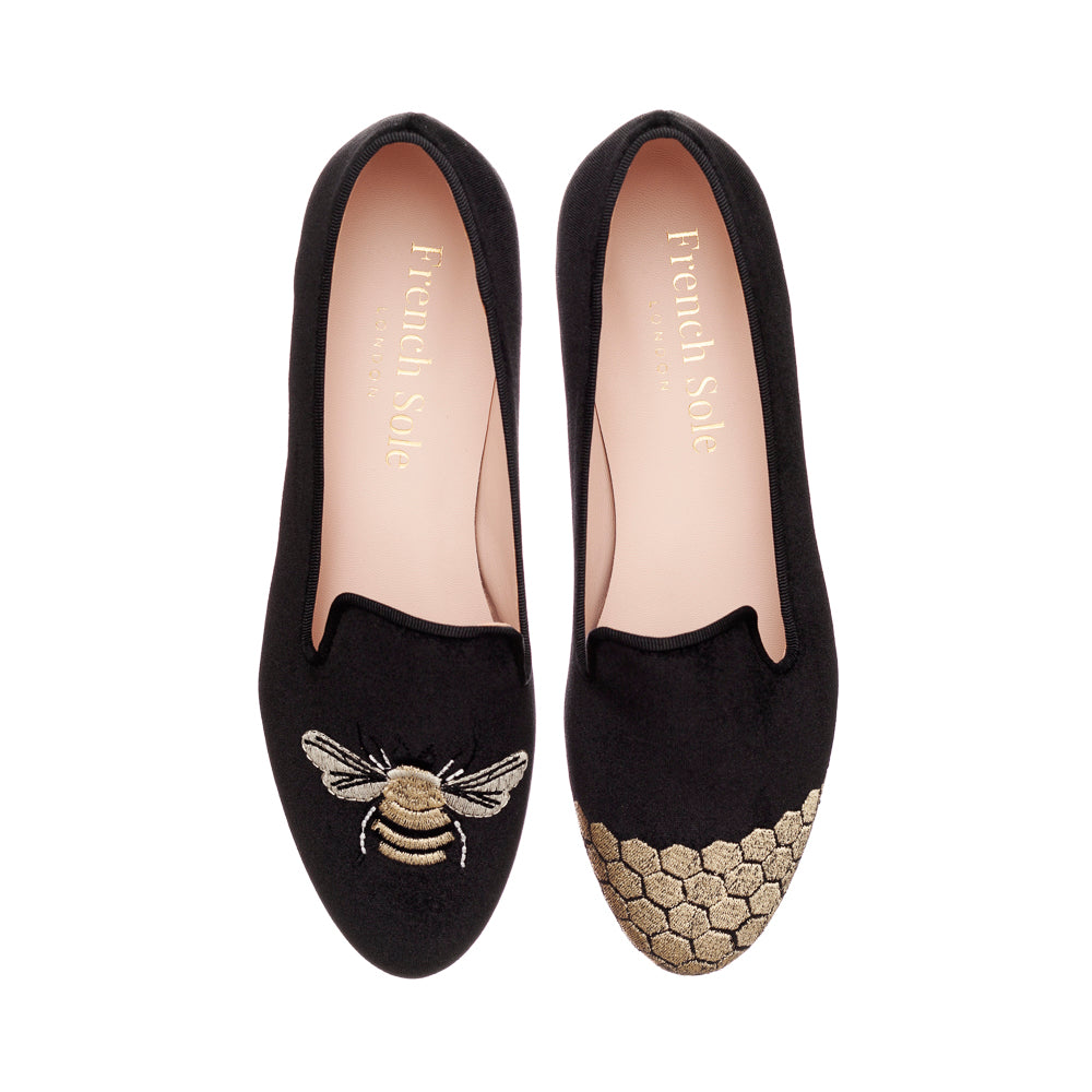 French Sole Womens Hefner Embroidered Velvet Slippers in Black