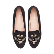 French Sole Womens Hefner Embroidered Velvet Slippers in Black