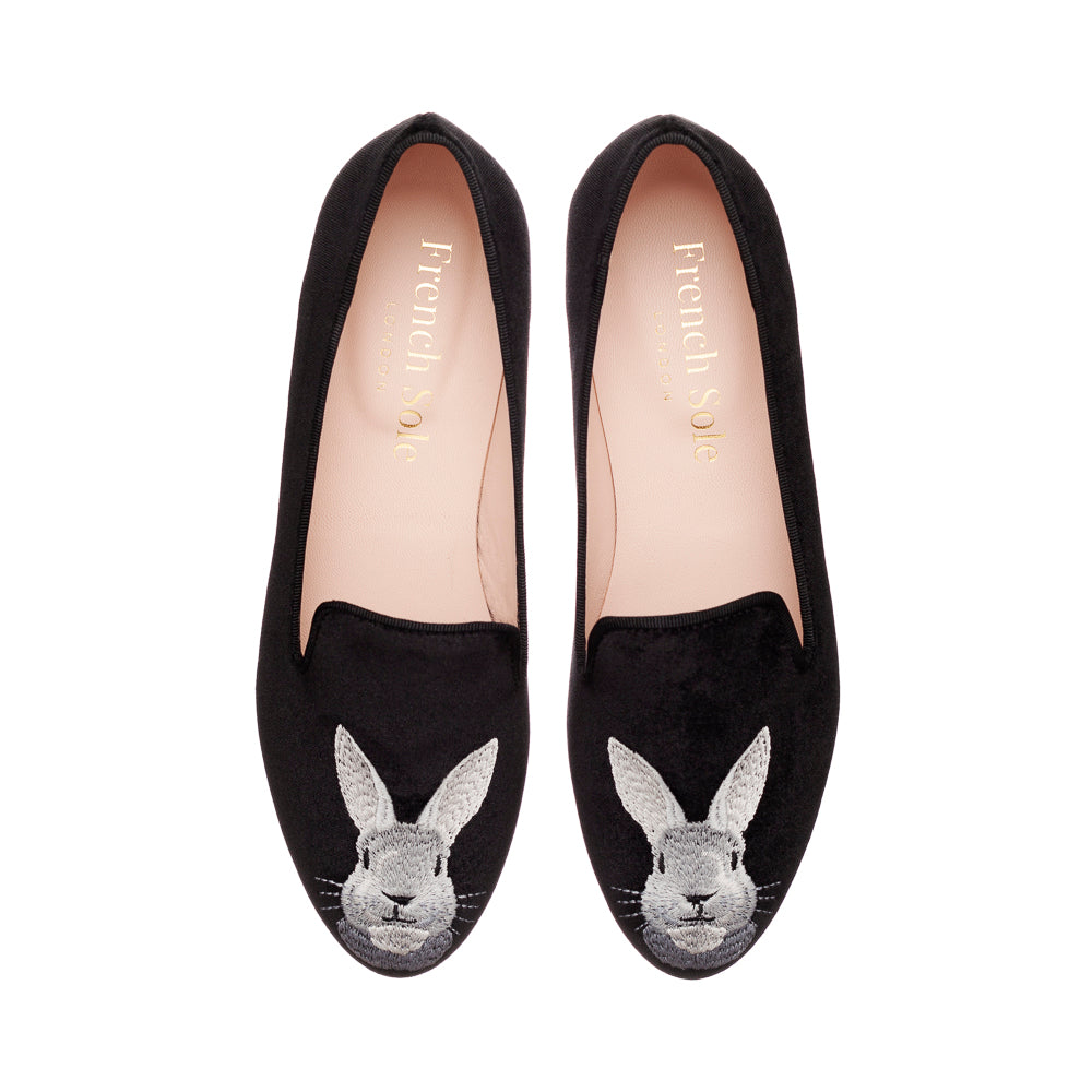 French Sole Womens Hefner Embroidered Velvet Slippers in Black