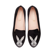 French Sole Womens Hefner Embroidered Velvet Slippers in Black