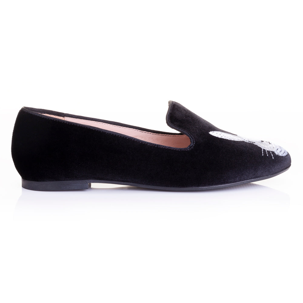 French Sole Womens Hefner Embroidered Velvet Slippers in Black