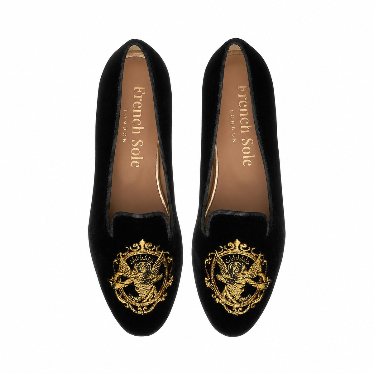 French Sole Womens Hefner Embroidered Velvet Slippers in Black