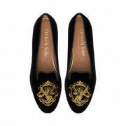 French Sole Womens Hefner Embroidered Velvet Slippers in Black