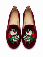 French Sole Womens Hefner Embroidered Velvet Slippers in Burgundy