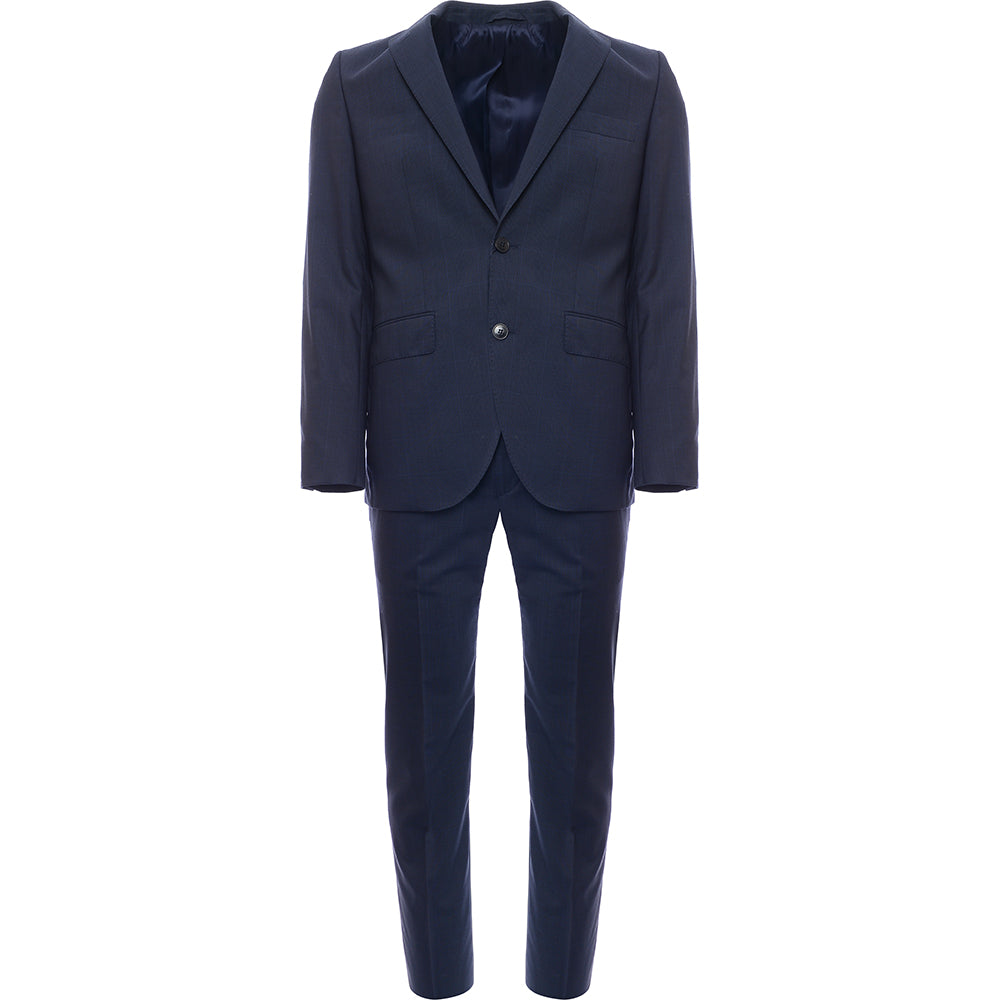 Hackett London Men's Prince of Wales Check Belgravia Overcoat in Bright Navy