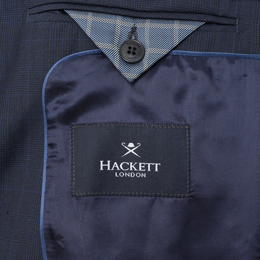 Hackett London Men's Prince of Wales Check Belgravia Overcoat in Bright Navy