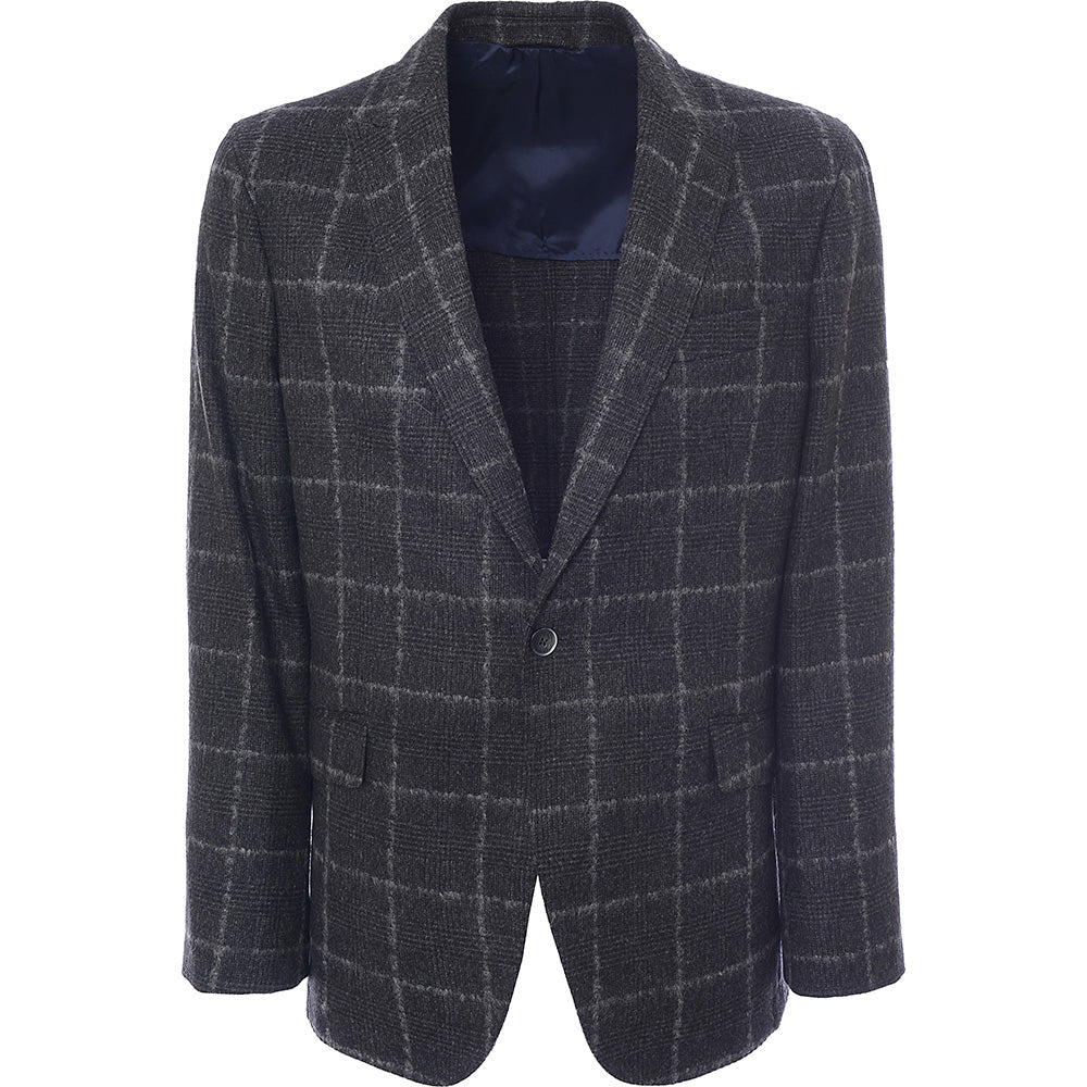 Hackett London Mens Boucle Wool Check Jacket in Charcoal/Grey