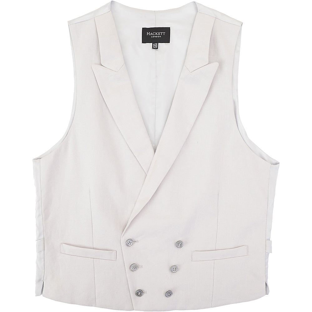 Hackett London Mens Linen Double Breasted Waistcoat in Beige