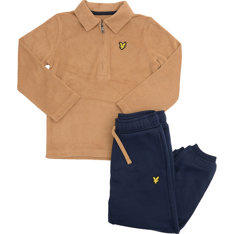 Lyle & Scott Boys Toweling LS Collar Tee & BB Jog Set in Tannin