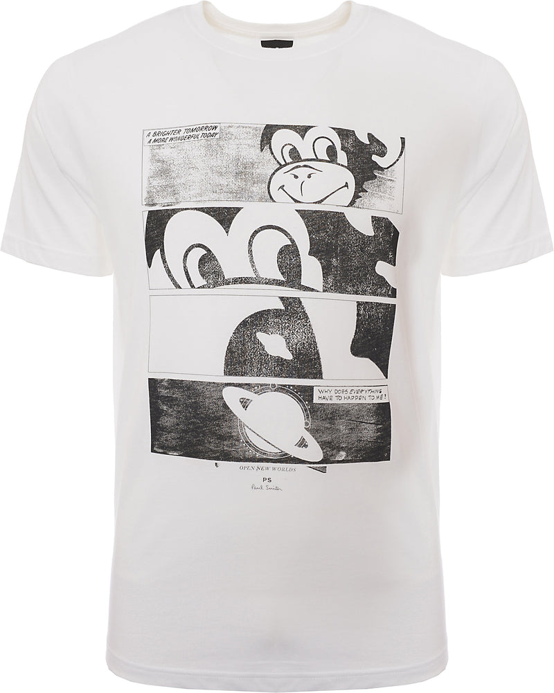 Paul Smith Mens Reg Fit Ss T-Shirt Monkey Comic in White