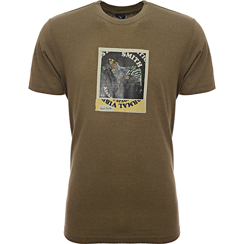 Paul Smith Mens Reg Fit T-Shirt Zebra Polaroid in Green