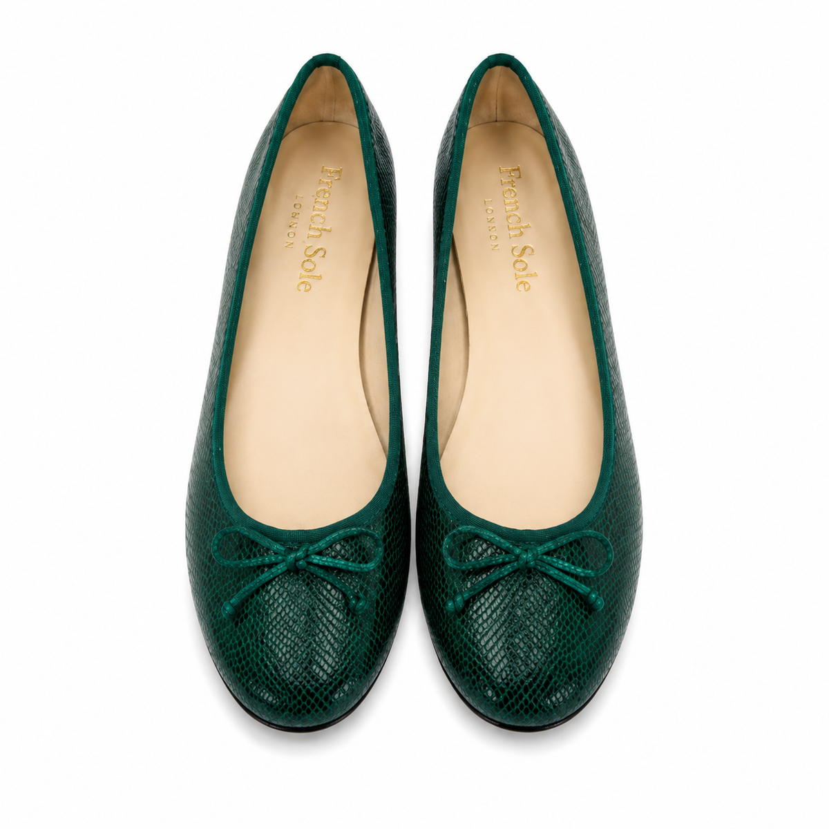 French Sole Womens Maddox Croc Embossed Leather Ballet Pumps in Green