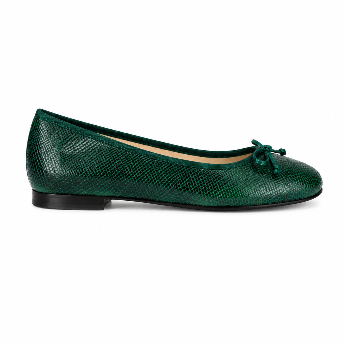 French Sole Womens Maddox Croc Embossed Leather Ballet Pumps in Green