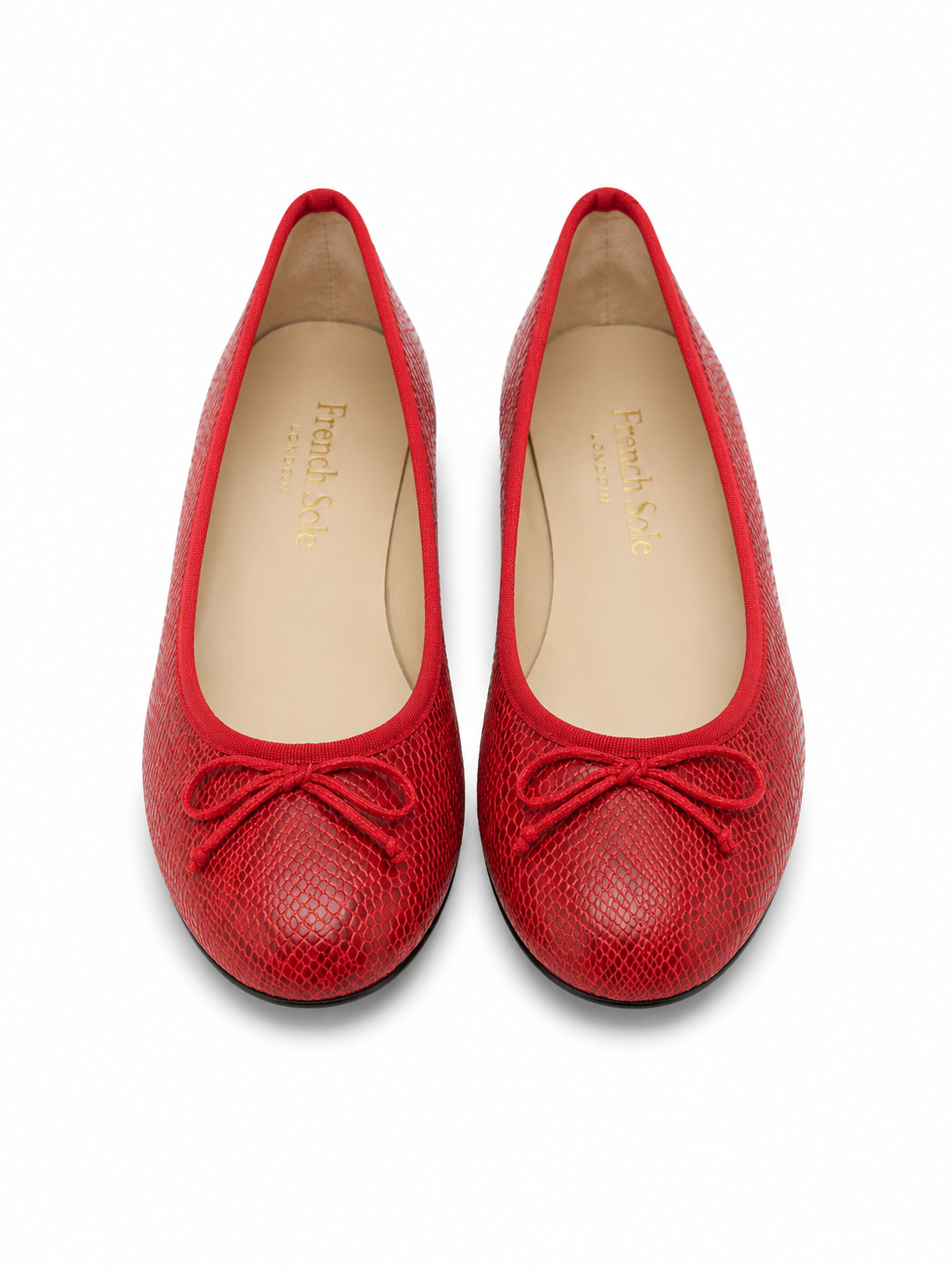 French Sole Womens Maddox Croc Embossed Leather Ballet Pumps in Red