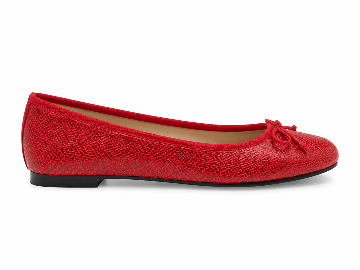 French Sole Womens Maddox Croc Embossed Leather Ballet Pumps in Red