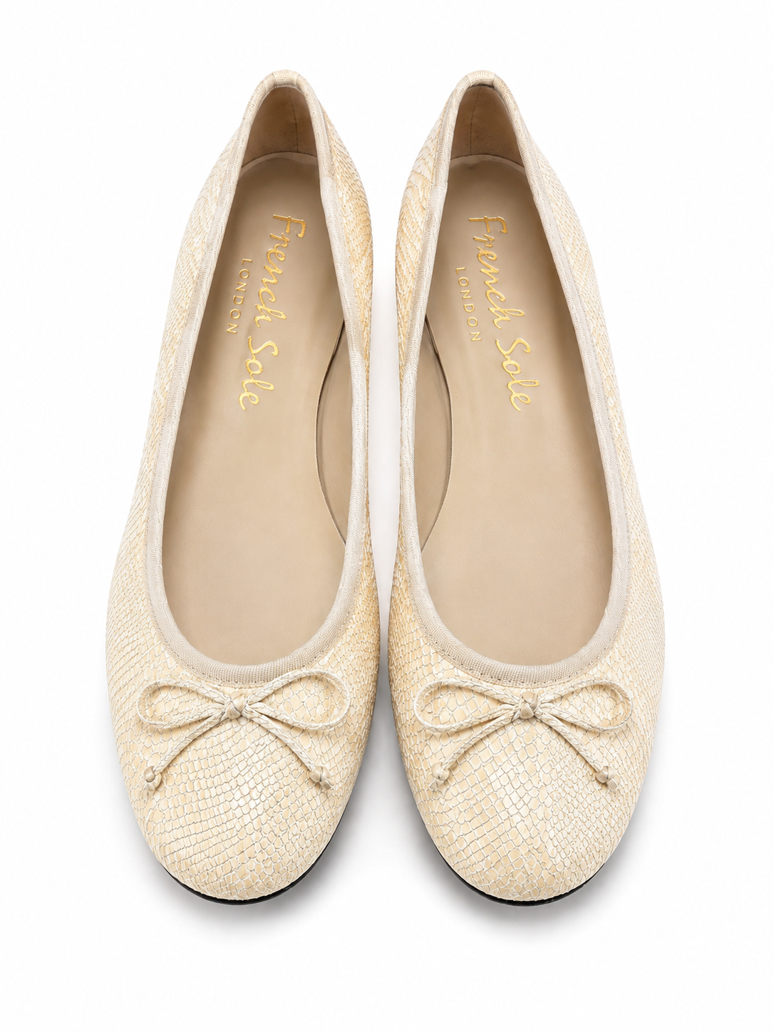 French Sole Womens Maddox Croc Embossed Leather Ballet Pumps in Beige