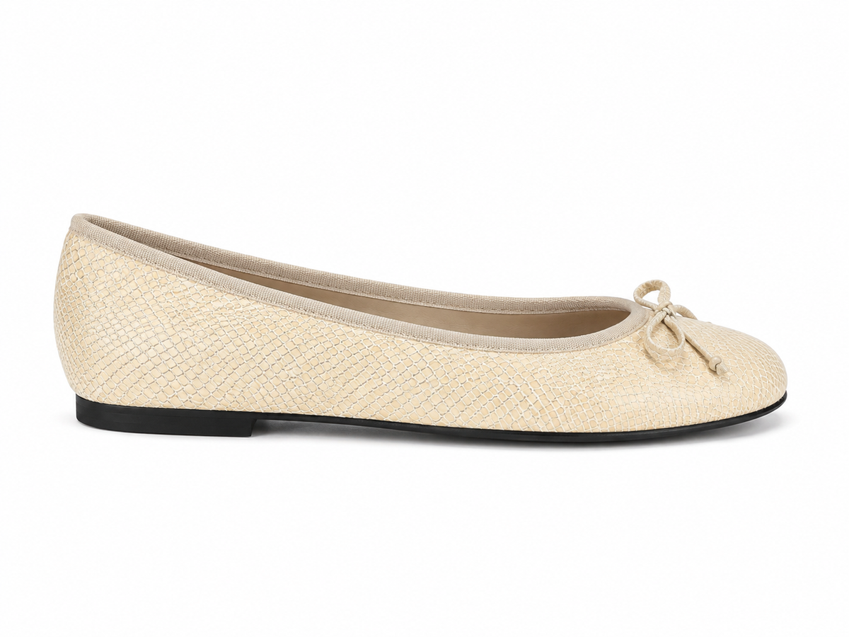 French Sole Womens Maddox Croc Embossed Leather Ballet Pumps in Beige