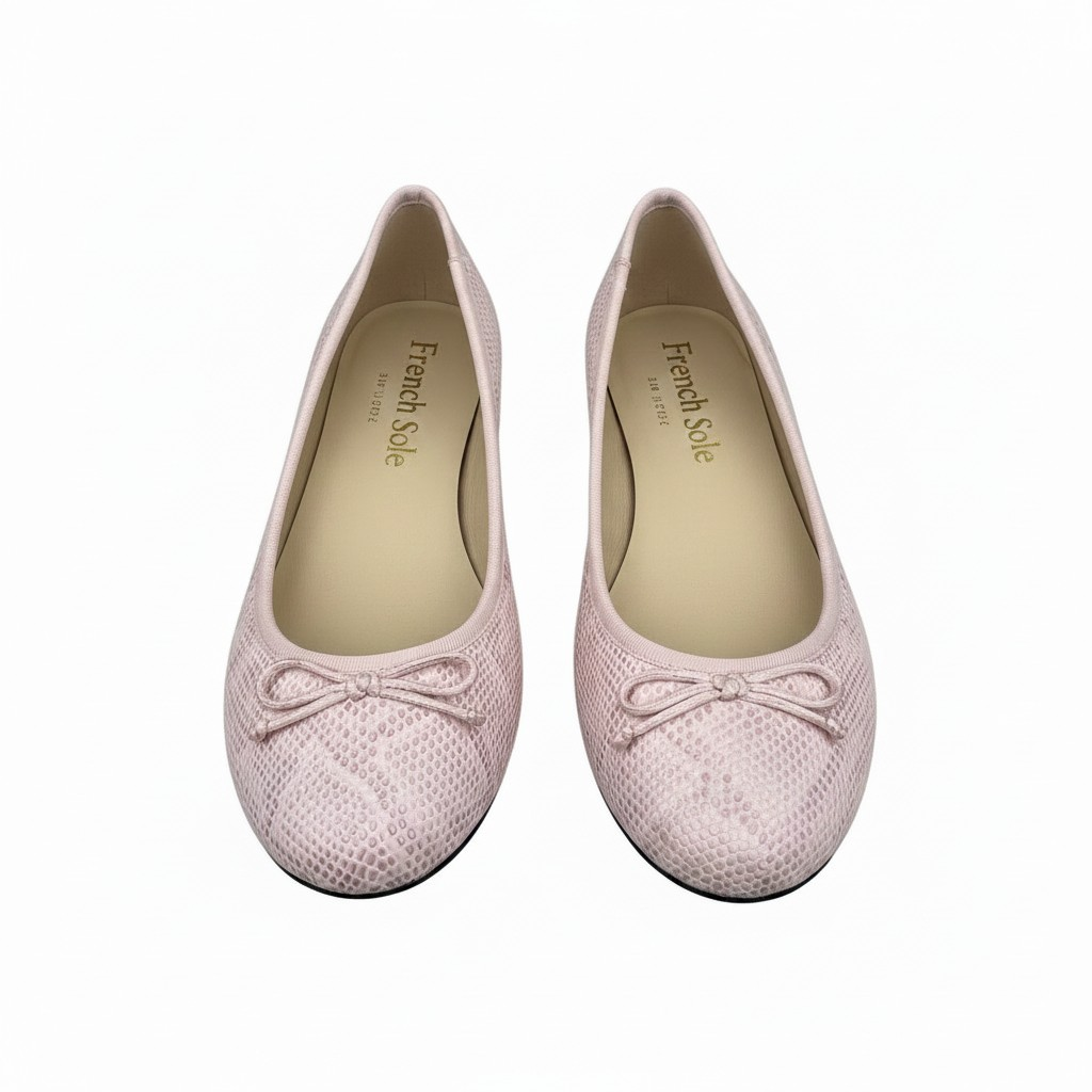 French Sole Womens Maddox Croc Embossed Leather Ballet Pumps in Light Pink