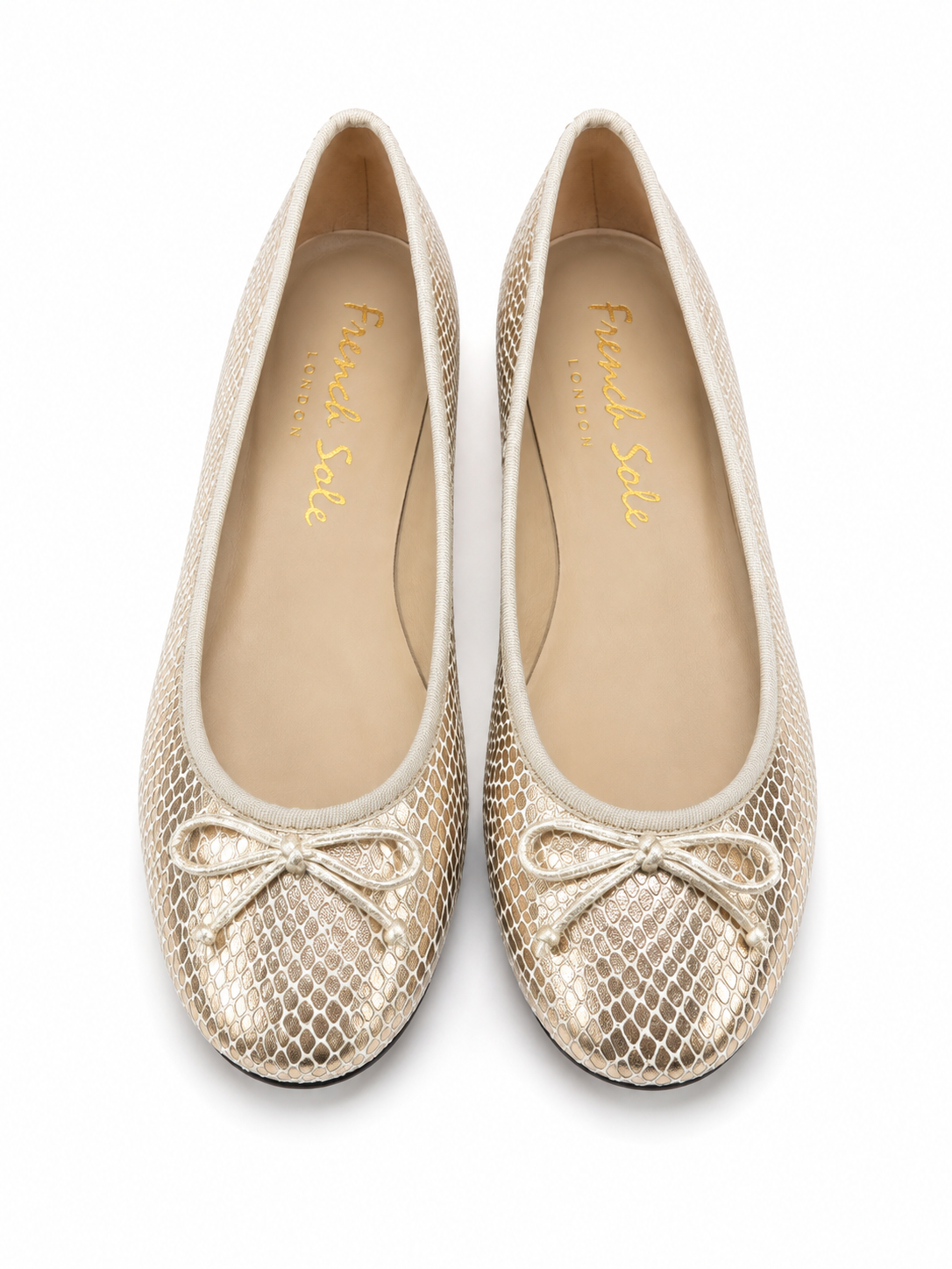 French Sole Womens Maddox Metallic Leather Ballet Pumps in Light Gold