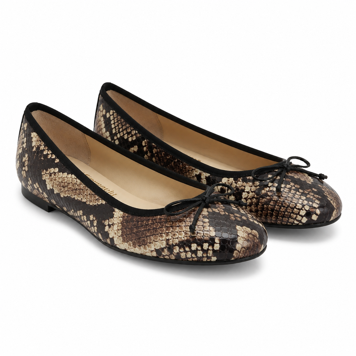 French Sole Womens Maddox Snake Print Leather Ballet Pumps in Brown Mix