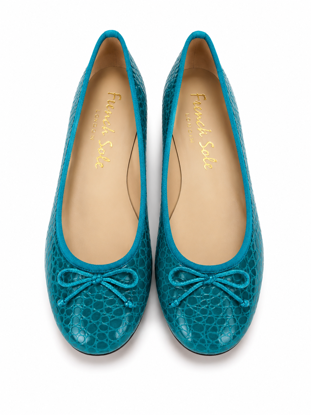 French Sole Womens Maddox Snake Print Leather Ballet Pumps in Green