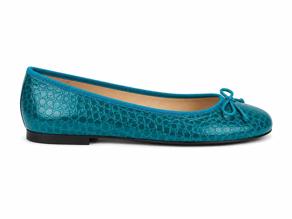 French Sole Womens Maddox Snake Print Leather Ballet Pumps in Green