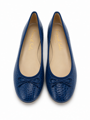 French Sole Womens Maddox Snake Print Leather Ballet Pumps in Dark Blue