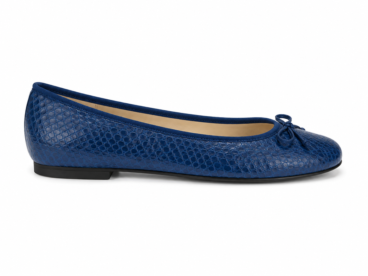 French Sole Womens Maddox Snake Print Leather Ballet Pumps in Dark Blue