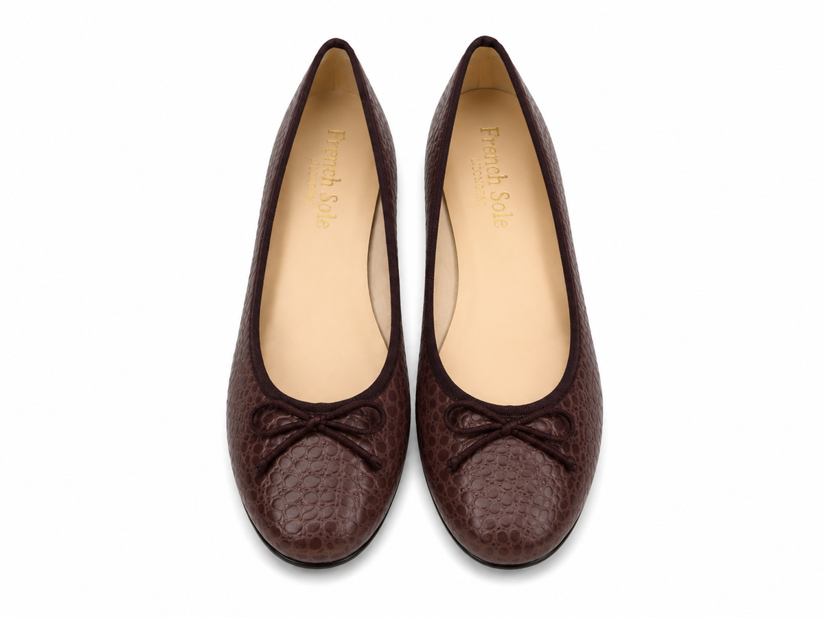 French Sole Womens Maddox Leather Ballet Pumps in Dark Brown
