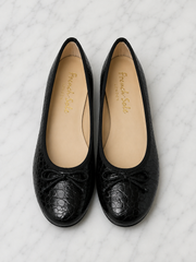French Sole Womens Maddox Croc Embossed Leather Ballet Pumps in Black